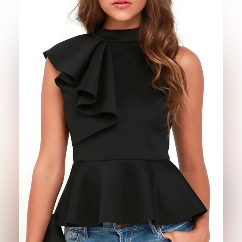 🎉NWT! Lulu's Black Sleeveless Dress Top! Forever More Black Peplum Top!